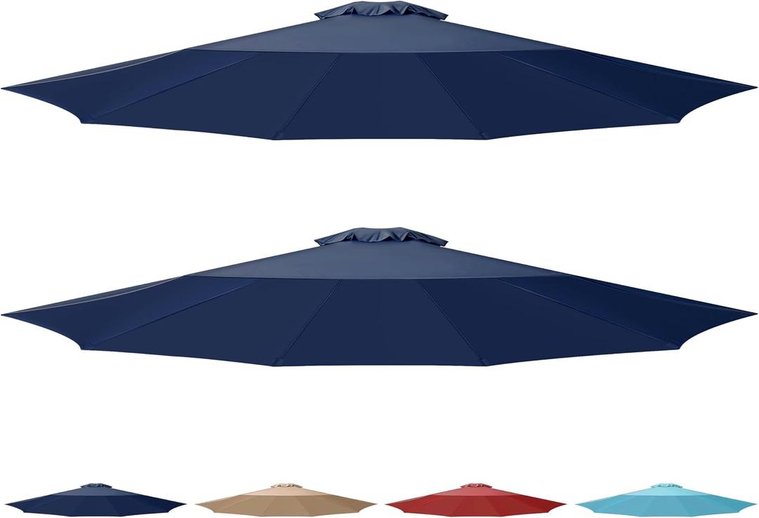 Simple Deluxe 2 Pack 9' Patio Umbrella Replacement Canopy Only Outdoor Table Market Yard Umbrella Replacement Top Cover with 8 Ribs, Dark Blue