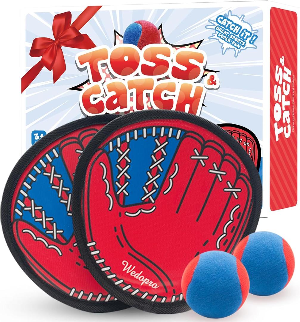 Toss and Catch Ball Game, Kids Toddler Baseball Glove & Catch Ball Toys, Kids Outdoor Games for Family, Toys for Beach Yard Outside, Birthday Easter Gift for Ages 3 4 5 6 7 8-12 Year Old Boys Girls (Red)