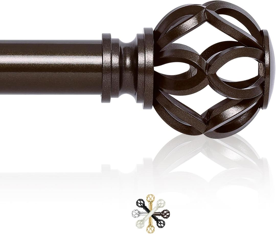 TVWOO Bronze Decorative Farmhouse Curtain Rods:18-45 Inch Adjustable Heavy Duty Single Window Curtain Rod for Bedroom Living Room,Bronze Boho Rustic Drapery Rods with Vintage Twist Finial Easy Install
