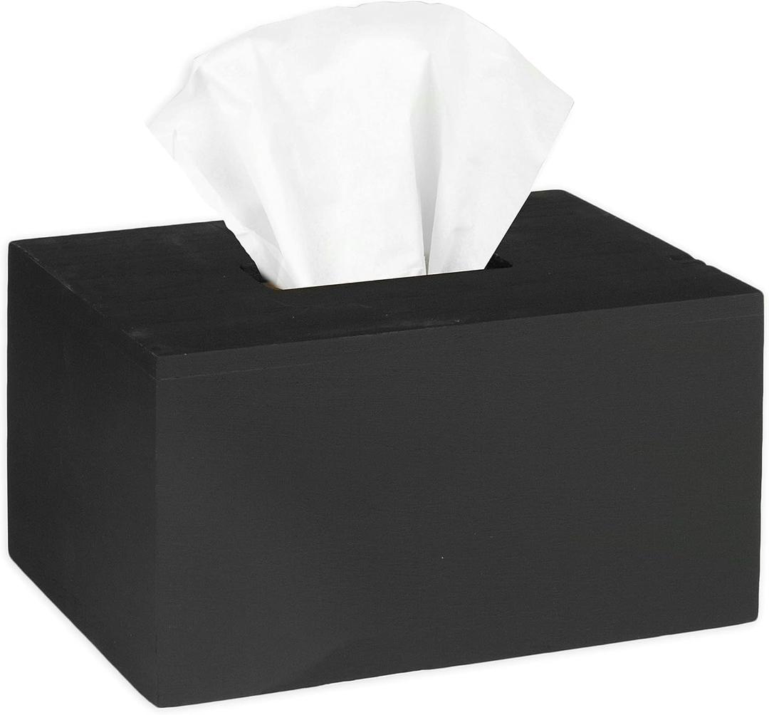 Rustic Farmhouse Tissue Box Cover - Wooden Black Rectangular Tissue Holder Easy to Refill - 5" x 9"