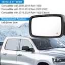 JDMSPEED Left Driver Side Door Mirror Compatible with Ram 1500 2009-2018 Ram 2500 3500 2010-2018 with Heated Power Glass Turn Signal Puddle Light(10 Pins)