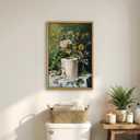 AtterrirArt Framed Funny Bathroom Wall Art, 16 * 24 Inches, Toilet Paper Floral Wall Decor, Vintage Botanical Canvas Print Poster, Green Moody Wall Art for Restroom, Toilet, Ready To Hang