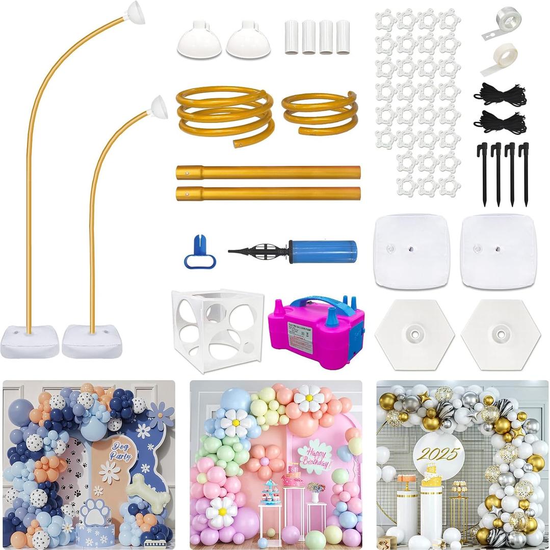 OurWarm Balloon Arch Kit with Balloon Pump Electric, 8.2FT & 5FT Gold Half Balloon Arch Stand with Base, Free Bending Arch Frame Backdrop for Wedding Birthday Party Baby Shower Graduation Decoration