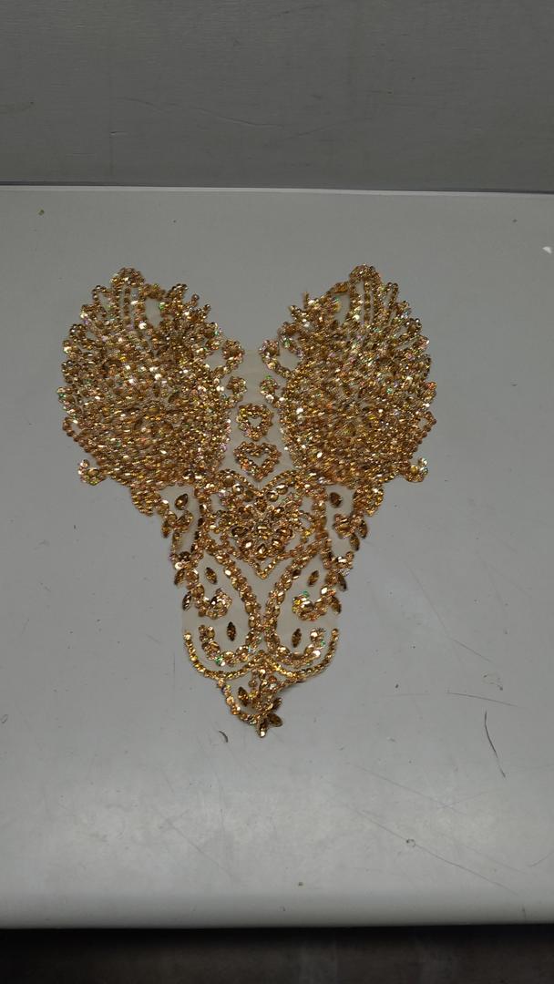 Handmade Shinning Rhinestones lace Applique Pure handsewing Beads Crystal Sequins Trim Patches Perfect Decoration Accessories (Champagne)