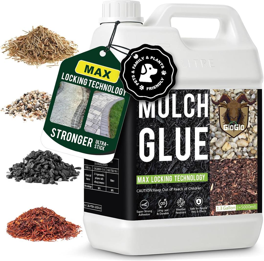 GloGlo 166OZ Ready to Use Mulch Glue for Landscaping Rock Glue No Dilution Needed Strong Adhesion of Rocks, Gravel & Mulch, Fast-Drying & Weather-Resistant Gravel Binder for Pebble, Pine Straw (EXP 12/01/26)