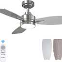Amico Ceiling Fans with Lights, 36 inch Nickel Ceiling Fan with Light and Remote Control, Reversible, 3CCT, Dimmable, Noiseless, Small Ceiling Fan for Bedroom, Farmhouse, Indoor/Outdoor Use