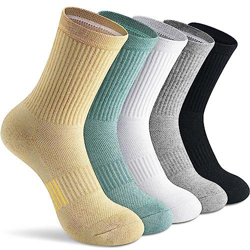 Gonii Crew Socks Women Running Hiking Thick Cushiones Athletic Socks 5 Pairs Assorted Size: 6-8
