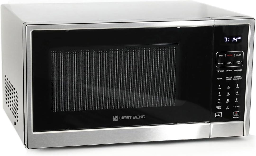 West Bend 3-in-1 Microwave Air Fryer Convection Oven 1000-Watts with 10 Power Levels and 12 Presets, Speed Defrost, Electronic Control Panel and Glass Turntable, 1.3-Cu.Ft., Stainless Steel