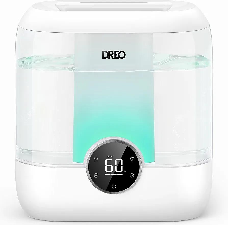 DREO 6L Top Fill Humidifiers for Bedroom, 60H Runtime 28 dB Quiet Supersized Cool Mist Air Humidifiers for Large Room, Baby Nursery, Plant, Indoor, Night Light, Easy to Clean, Precise Humidity Control