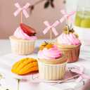 2 x 20PCS Pink Bow Party Decorations - Cute Bow Cupcake Toppers for Girls Birthday, Princess Theme Party Supplies, Baby Shower Decor, Festive Celebration Cake Toppers