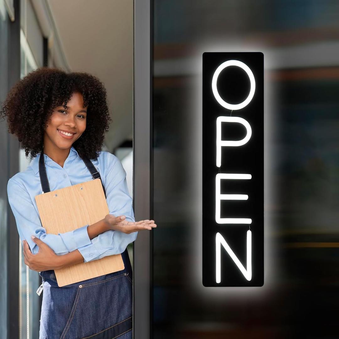 Large Vertical Open Sign for Business 21.6 Inch, Dimmable Bright LED Neon Open Sign Lighted Opening Neon Light for Business Storefront Window Glass Door Retail Shop Store Bar Salon Restaurant, White