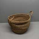 Vintiquewise Decorative Round Wicker Woven Rope Storage Blanket Basket with Braided Handles - Medium (Brown)
