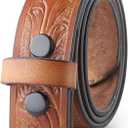 Western Belt without buckle for men  Full Grain Leather Cowboy Belts for jeans - One Piece Leather strap belt (Brown)