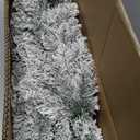 6FT Snow Flocked Pencil Christmas Tree, Slim Artificial Holiday Decoration with Metal Stand, Realistic Snowy Xmas Tree with 329 Tips Branches for Indoor and Outdoor Use, Green & White
