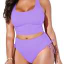 Pink Queen Women Racerback Ruched Crop Top High Waisted Bikini Sets 2 Piece Swimsuit Bathing Suit 2026 (Purple, L)