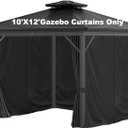 Gazebo Curtains 10'x12' Outdoor Waterproof, 4-Panels Sidewall Curtains Universal Replacement with Zipper for Patio, Backyard, Garden (Black, 10'x12')