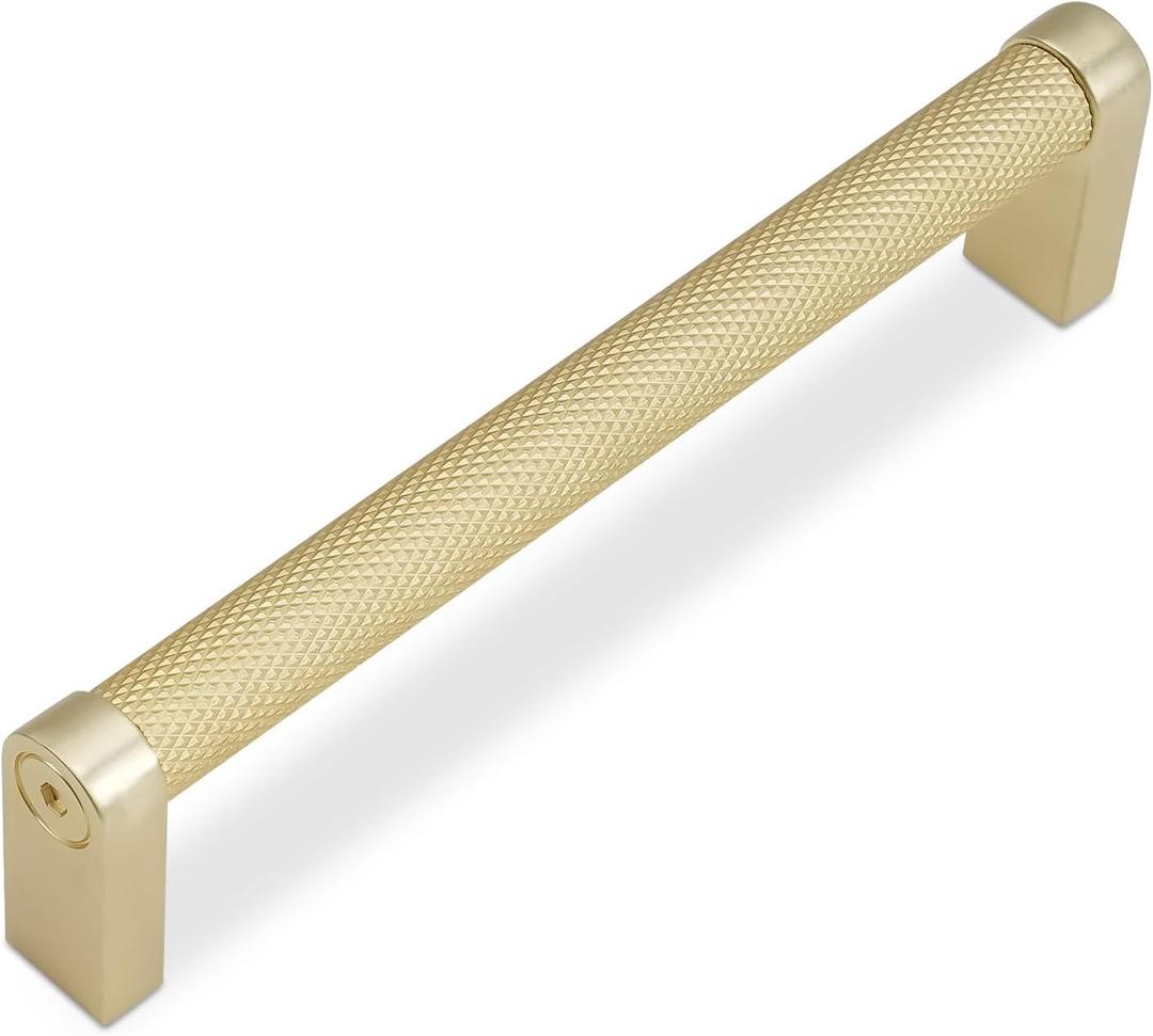 10 Pack 5Inch Kitchen Cabinet Handles Brushed Gold Knurled Cabinet Pulls Gold Drawer Pulls Kitchen Hardware (5'' Hole Center(128mm))