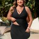 NIeyook Plus Size Swimsuits for Women Two Piece Tankini Bathing Suit with Skirt 2026 V-Neck Tummy Control Swimwear (Black) 14 Plus