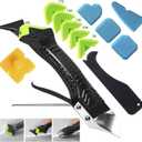 Caulking Tool 5 in 1 Silicone Caulking Grout Removal Sealant Finishing Tool with Grout Scraper, 6 Exchange Silicone Pads, Adhesive Residue Scraper Seam Repair Kit for Kitchen Bathroom (Green)