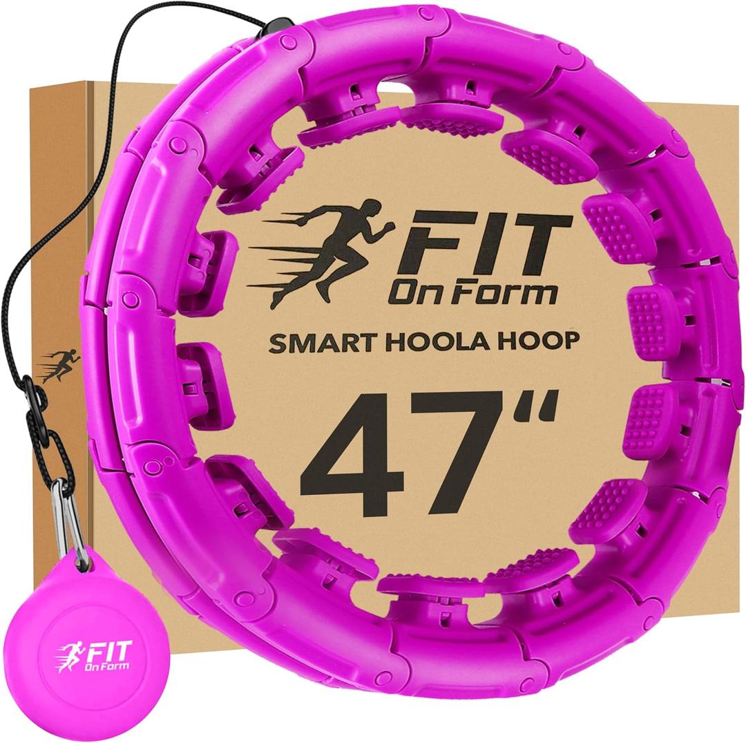 FIT ON FORM Infinity Weighted Hula Fit Hoop for Adult Weight Loss, 2 in 1 Smart Fitness Exercise Hoop for Women Abs Workout, 24/28/32 Detachable Knots (47", Purple)