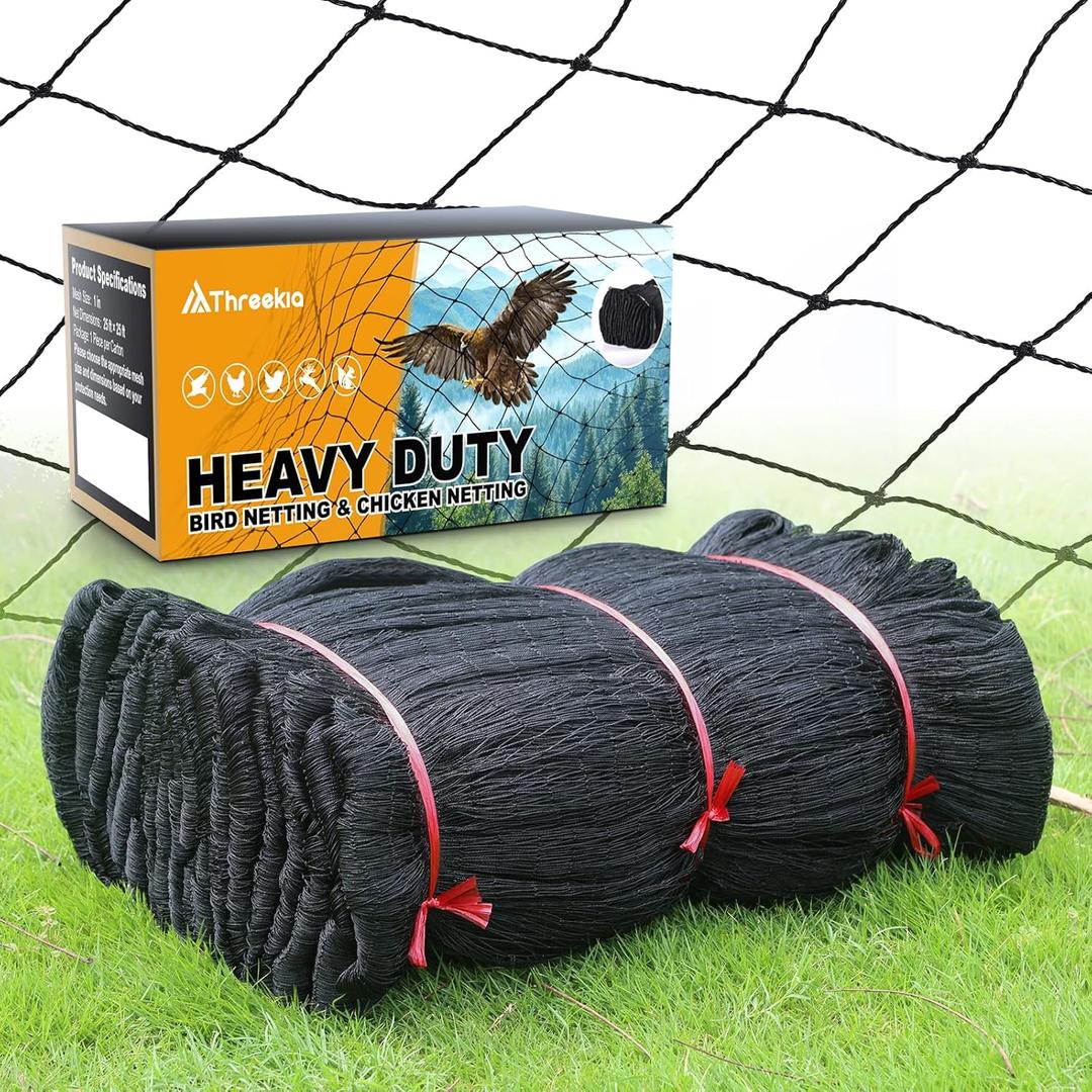 Heavy Duty Aviary Netting 25x50 ft, 1" Mesh Reinforced HDPE Poultry Netting, Anti-Tangle Bird Netting for Chicken Coop, Hawk Deterrent for Chickens, Garden & Crop Protection