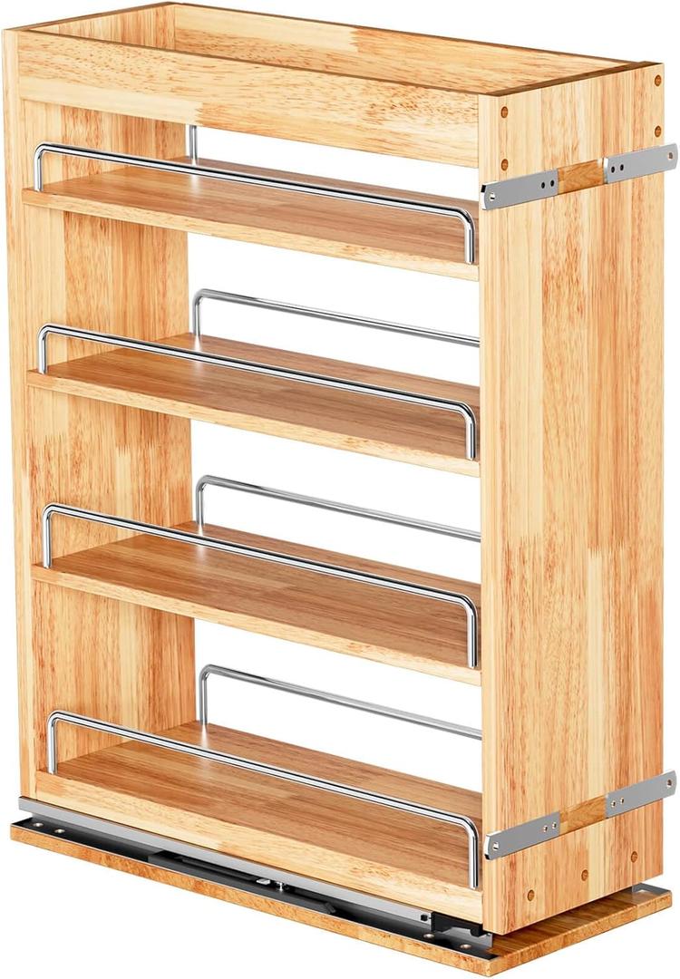 4-Tier Pull-Out Spice Rack Organizer for Inside Cabinets, 6.5" W x 22" D, Sliding Spice Holder Shelves for Kitchen Cabinet Storage