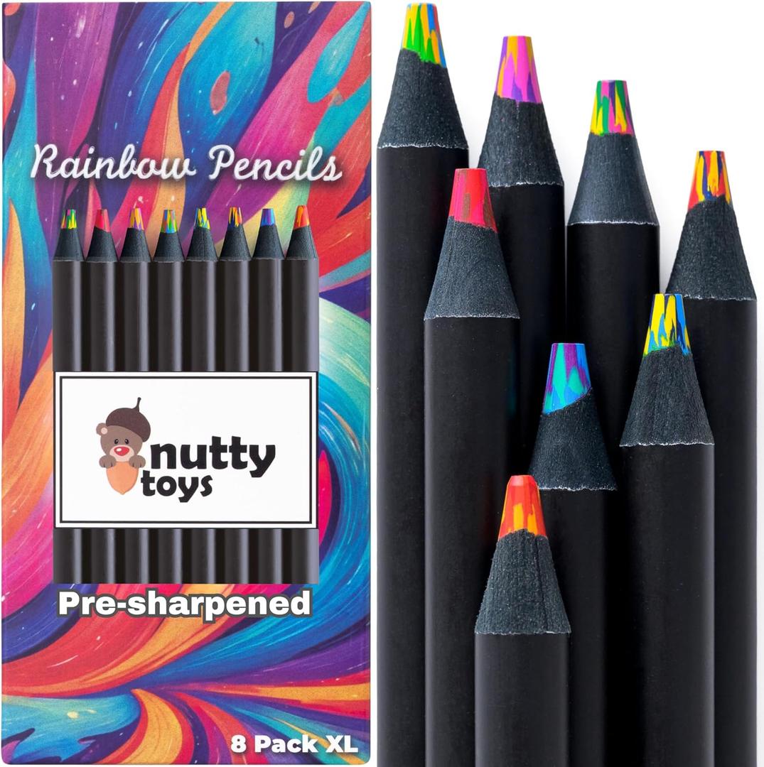 Nutty Toys Jumbo Rainbow Pencils, 8 XL Presharpened Multicolored Pencils, Best Goodie Bag Party Favors, Cool Colored Crayon Art Supplies for Kids, Adults, Top Boy & Girl Valentines Day Gift Idea 2026