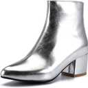 LIURUIJIA Women's Pointed Toe Ankle Boots Mid Chunky Heel Side Zipper Lined Fall Winter Fashion Boots (9, Silver)