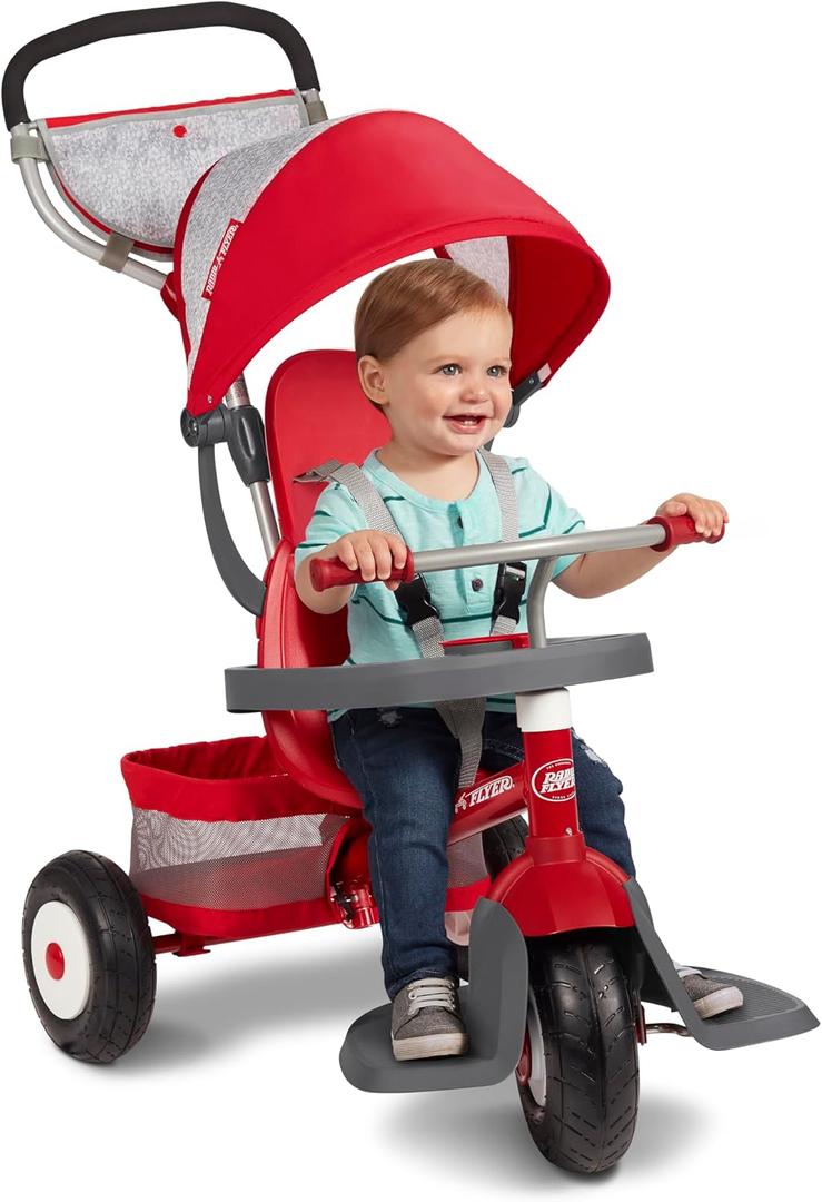 Radio Flyer Ultimate All-Terrain Stroll 'N Trike, Ages 1-5, Convertible 4-in-1 Tricycle, All-Terrain Tires, Parent Push Handle, UV Canopy, Accessories, Safety Harness, Stroller Tricycle for Toddlers, 30.71" x 21.65" x 41.34"