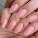 GLAMERMAID Nude Pink Press On Nails Short Almond, Natural Pure Pink Handmade Soft Jelly Gel Fake Nails Tip, Neutral Glossy Round Oval Stick Glue on Nails Kit for Women, Reusable Acrylic False Nail Set