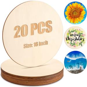 Suzile 20 Pcs Round Wood Discs for Crafts - Unfinished, 16 Inch Rounds, Blank Signs and Cutouts - Door Hanger, DIY Projects