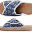 Women Slippers with Cork Insole Arch Support Adjustable Indoor Slides Rubber Sole (10, Blue)