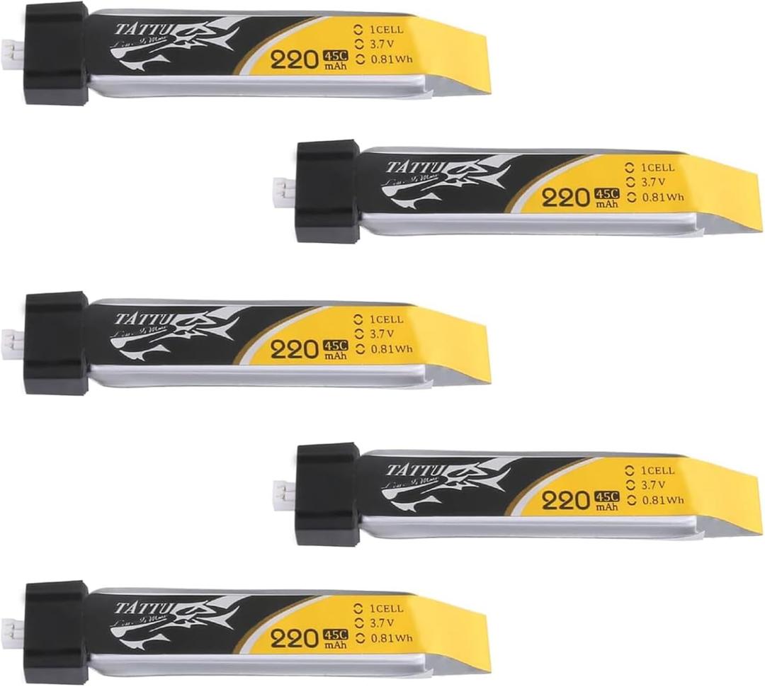 Tattu 5 Pcs 3.7V 220mAh 45C 1S LiPo Battery Pack with Ultra Micro for Blade Inductrix Tiny Whoop FPV Nano QX Nano CPX Nano CPS in The E-flite Micro Planes(5 Pcs)