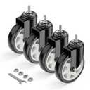 HOLKIE Caster Wheels 5 inch with No Brake Stem Casters, 3/8" -16 x 1 (Stem Diameter 3/8", Stem Length 1") Threaded Swivel Casters Set of 4 Heavy Duty Castors Black