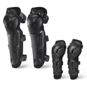 Scoyco 4pcs Motorcycle Knee Shin Guards Black Adjustable Anti-slip Knee Cap Pads Protector Armor for Motocross (K39H39,Black,Large