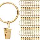 40 Pack Rings Curtain Clips Rustproof Metal Window Drapery Clip Vintage Heavy Duty Eyelet Curtain Rods Hangers Rings with Hooks, 1.25In Inner Diameter (Golden-Non Open)