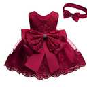 WZSYGDTC Little Girls Baptism Christening Lace Embroidery Dresses Toddler Wedding Bridesmaid Tutu Dress (Burgundy, 90)