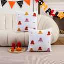 Tosleo Halloween Throw Pillow Covers 18x18 Set of 2 Happy Halloween White Spooky Ghost Orange Pillow Covers Embroidered Pillow Cases Thanksgiving Home Party Fall Decor Square Cushion Covers