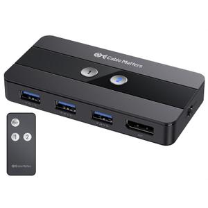 Cable Matters USB 3.0 KVM Switch DisplayPort 1.4 for 2 Computers with 8K@60Hz / 4K@240Hz Display Port Video & 3X 5Gbps USB Ports, FreeSync, G-SYNC and HDR Support - RF Remote Control Switch
