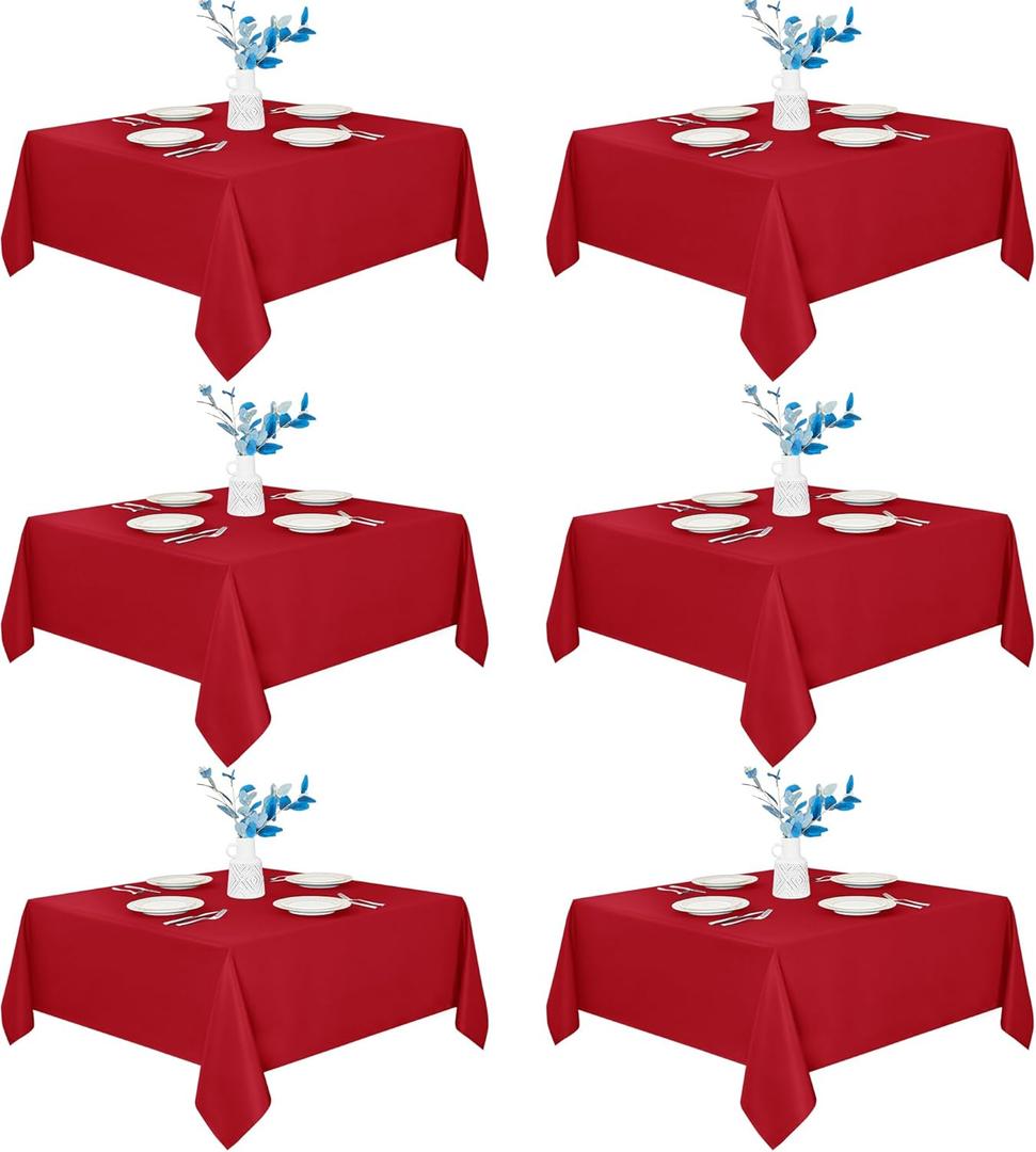 Fitable 6 Pack Red Square Tablecloths - 70 x 70 Inches - Stain Resistant and Reusable Table Clothes, Polyester Fabric Table Covers for Dining, Card Tables, Coffee Tables