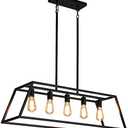 XISLTHOTSL Black Kitchen Island Lighting, 5-Light Farmhouse Chandeliers, Modern Industrial Linear Rectangle Pendant Light Fixtures for Dining Room Kitchen Bar Foyer(Metal, E26 Base)