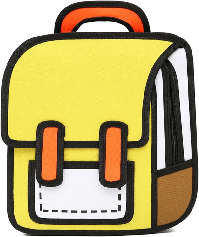 Kids Kawaii Backpack for Boys Girls Cute Toddler 2D Cartoon Comic Paper Jump Bookbag Fun Weird School Schoolbag (Yellow, Large)