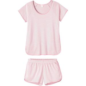 Hilinker Womens Sexy Pajama Set Ruched Lace Trim Cami and Shorts Summer Cute Pjs 2 Piece (Medium, White Pink Stripe)