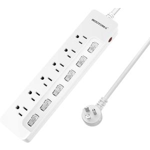 ROOTOMA Power Strip Surge Protector with Individual Switches,6-Foot 14AWG Long Extension Cord 1875W/15A Wall Mount for Office Dorm Home Theatre (6outlets-6ft)