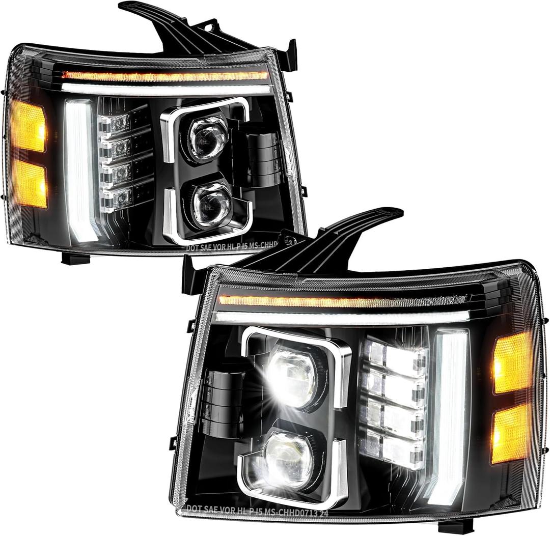 Z-OFFROAD New LED Headlights Assembly Compatible with 2007-2013 Chevy Silverado 1500 2007-2014 Silverado 2500HD 3500 HD, DOT Approved Sequential Turn Signal Hi/Low Sealed Beam Bulb