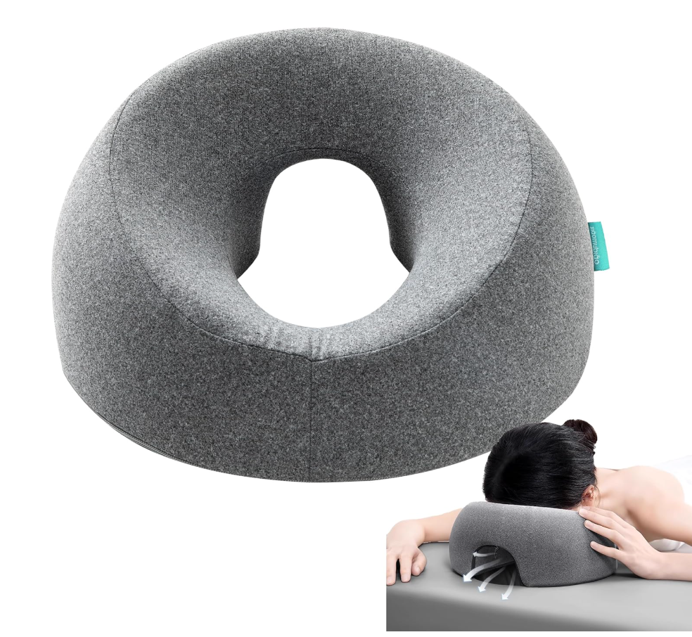Face Down Pillow for Massage Table, Massage Headrest for Bed, Stomach Sleeping Pillow with Face Cradle Pad, BBL Pillow After Surgery Post Eye Surgery Recovery, Massage Pillow with Removable Cover Grey