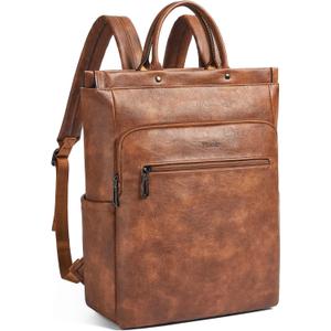 Leather Laptop Backpack for Women, Travel Backpack Purse Fits 15.6 Inch Laptop, Casual Daypack with Laptop Compartment for Teachers College Work Business Nurse Weekender, Brown