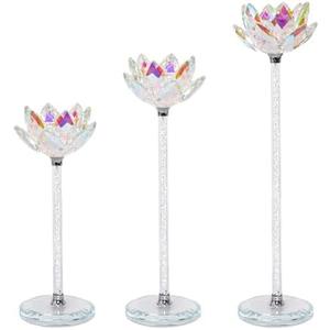 Tall Candle Candlestick Holders Set of 3 Lotus Flower Glitter Broken Glass Taper Candle Holder Centerpiece Dining Table Wedding Festive Fireplace Vintage Room Decor Housewarming Gift