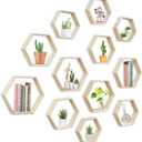12 Pcs Wooden Hexagon Shelves, 3 Size Versatile Honeycomb Shelves Hexagon Floating Shelves for Wall Wedding Table Centerpieces Home Living Room Bedroom (11inch, 9.7inch, 8.5inch)
