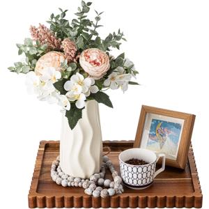 Lounsweer Acacia Wood Decorative Tray for Home Decor, 14'' x 10'' Wooden Serving Tray for Coffee Table Centerpiece Dining Kitchen Island Decoration Bathroom Counter Display (Brown)